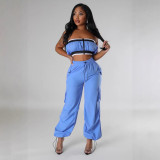 Women's Strapless Fashion High-Waist Multi-Pocket Cargo Pants Set