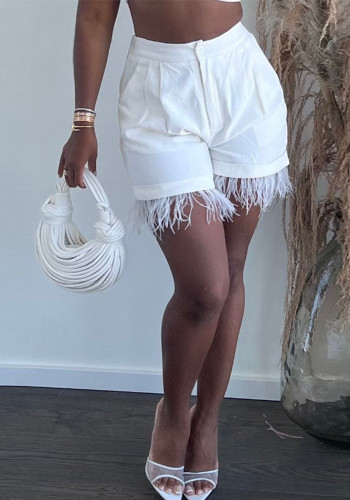 Fall Women's Fashion Feather Fringe Patchwork Shorts