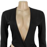 Women's Fashion Sexy Deep V Solid Color Ribbon Mini Dress