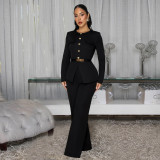 Women's Fashion Slim Fit Belted Top and Long Pants Set