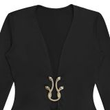 Women's Fashion Sexy Deep V Bodycon Dress with Snake Accessory