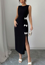 Fall Women's Sleeveless Slim Fit Bow Split Dress