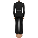 Women's Fashion Slim Fit Belted Top and Long Pants Set
