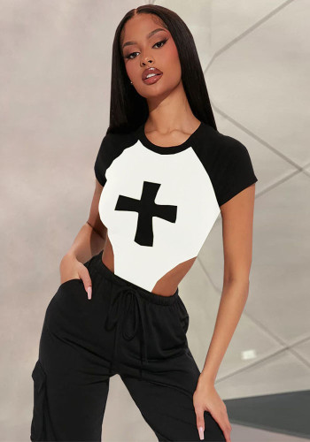 Spring Women's Sexy Cross Print Short Sleeve T-Shirt