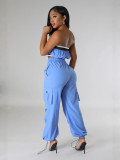 Women's Strapless Fashion High-Waist Multi-Pocket Cargo Pants Set