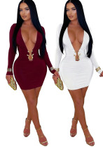 Women's Fashion Sexy Deep V Bodycon Dress with Snake Accessory