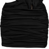 Women's Fashion Sexy Deep V Solid Color Ribbon Mini Dress