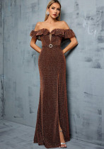 Formal Party Off-Shoulder Slim Waist Slit Evening Dress