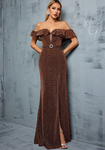 Formal Party Off-Shoulder Slim Waist Slit Evening Dress