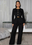 Women's Fashion Slim Fit Belted Top and Long Pants Set