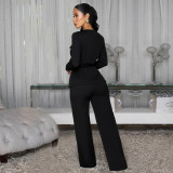 Women's Fashion Slim Fit Belted Top and Long Pants Set