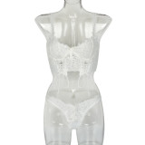 Women Lace Camisole with Bow Stitching Sexy Lingerie Two-Piece Set