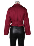 Women Turndown Collar Tie-Down Jacket Top