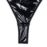 Women Solid Pu-Leather Lace-Up Camisole Bodysuit