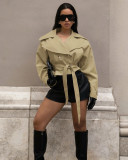 Women Turndown Collar Tie-Down Jacket Top