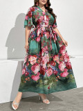 Plus Size Women Spring/Autumn Printed Dress