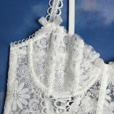Women Lace Camisole with Bow Stitching Sexy Lingerie Two-Piece Set