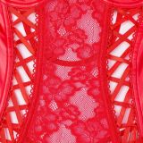 Women Sexy Pu-Leather Hollow-Out Lace-Up Hollow-Out Bodycon Bodysuit Sexy Lingerie