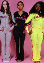 Women Letter Print Long-Sleeved Top and Pants Two-Piece Set