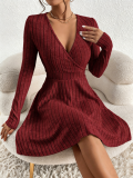 Women autumn and winter long sleeve V-neck Casual Dress
