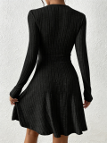 Women autumn and winter long sleeve V-neck Casual Dress