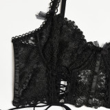 Women Lace Camisole with Bow Stitching Sexy Lingerie Two-Piece Set