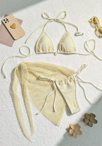 Women Swimwear Mesh Skirt Three-Piece Swimsuit