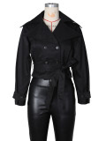 Women Turndown Collar Tie-Down Jacket Top