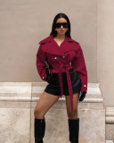 Women Turndown Collar Tie-Down Jacket Top