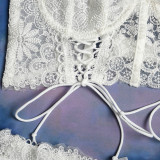 Women Lace Camisole with Bow Stitching Sexy Lingerie Two-Piece Set
