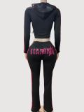 Women Letter Print Long-Sleeved Top and Pants Two-Piece Set