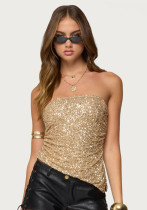 Women Gold Sequin Backless Top