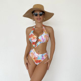 Women Printed Shiny Sexy Hollow-Out Bikini One-Piece Swimsuit