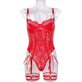 Women Sexy Pu-Leather Hollow-Out Lace-Up Hollow-Out Bodycon Bodysuit Sexy Lingerie