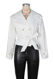 Women Turndown Collar Tie-Down Jacket Top
