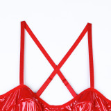 Women Solid Pu-Leather Lace-Up Camisole Bodysuit