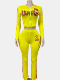 Women Letter Print Long-Sleeved Top and Pants Two-Piece Set