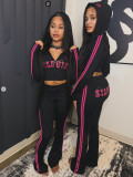 Women Letter Print Long-Sleeved Top and Pants Two-Piece Set