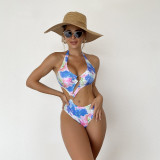 Women Printed Shiny Sexy Hollow-Out Bikini One-Piece Swimsuit