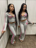 Women Letter Print Long-Sleeved Top and Pants Two-Piece Set