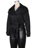 Women Turndown Collar Tie-Down Jacket Top