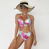 Women Printed Shiny Sexy Hollow-Out Bikini One-Piece Swimsuit