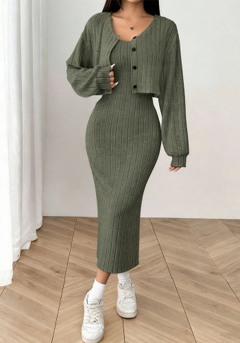 Women knitting two-piece dress set