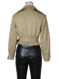 Women Turndown Collar Tie-Down Jacket Top