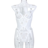 Women Sexy Floral Embroidered White Flower Lace Sexy Lingerie Two-Piece Set