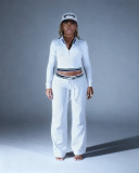 Women Casual Long-Sleeved Color-Blocked Zipper Turndown Collar Top Two-Piece Pants Set