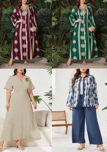 Plus Size Women Spring/Autumn Patchwork Elegant Printed Dress