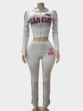 Women Letter Print Long-Sleeved Top and Pants Two-Piece Set