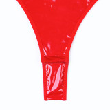 Women Solid Pu-Leather Lace-Up Camisole Bodysuit