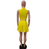 Women Summer Sleeveless Button-Up Top and Shorts Skirt Two-Piece Set